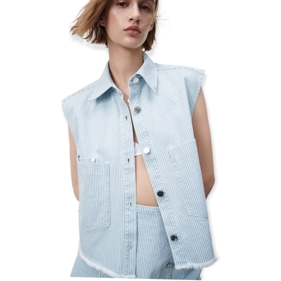 NEW Zara Denim Blue Pin Stripe Vest - Picture 2 of 11